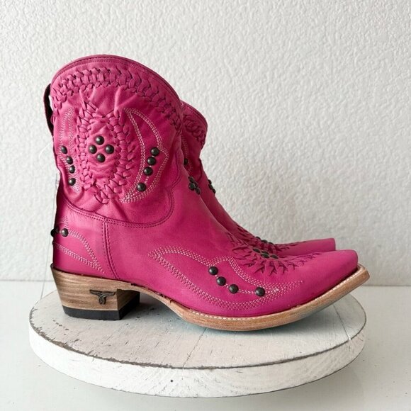Lane COSSETTE Womens Cowboy Bootie 7.5 Pink Leather Western Short Ankle Boots - Picture 2 of 13
